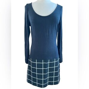 Banana Republic Black and White Long Sleeve Drop waist checkered Dress Size 10
